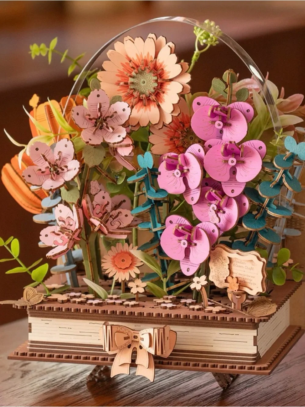 Rowood Wooden Blooming Book DIY Flower Bouquet 3D 552 Piece Puzzle TW04H New